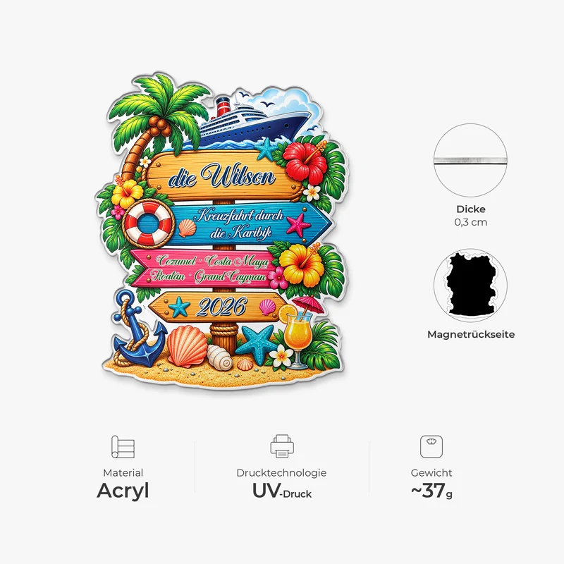 Familie Kreuzfahrt - Acryl Kühlschrankmagnet Personalisiert