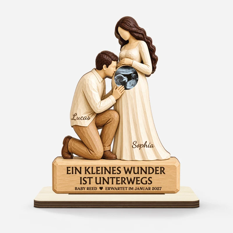 [3D-Optik] Ein Kleines Wunder Ist Unterwegs - Holzaufsteller Personalisiert Mit Standfuß Ultraschallbild Baby