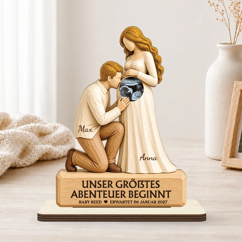 [3D-Optik] Ein Kleines Wunder Ist Unterwegs - Holzaufsteller Personalisiert Mit Standfuß Ultraschallbild Baby