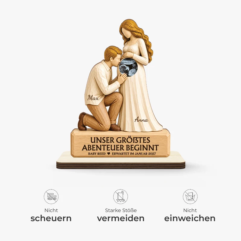 [3D-Optik] Ein Kleines Wunder Ist Unterwegs - Holzaufsteller Personalisiert Mit Standfuß Ultraschallbild Baby