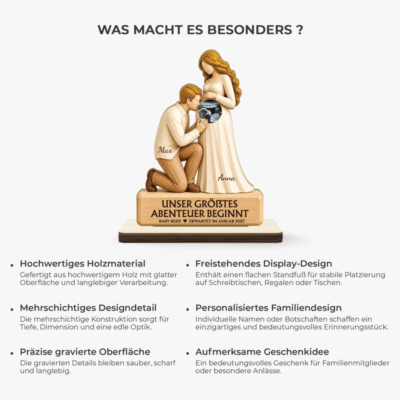 [3D-Optik] Ein Kleines Wunder Ist Unterwegs - Holzaufsteller Personalisiert Mit Standfuß Ultraschallbild Baby