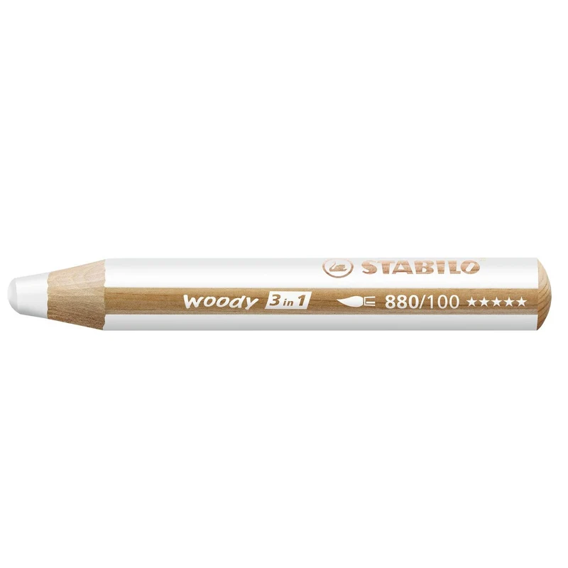 STABILO woody 3 in 1 Buntstift Weiß – Einzelstift 10 mm Mine