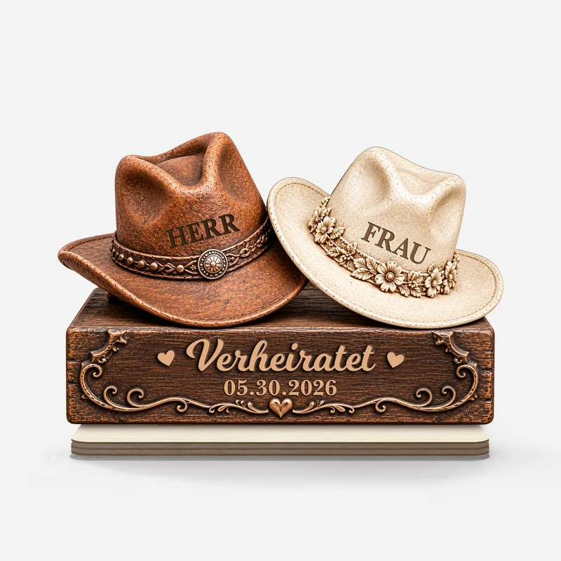 Cowboy Cowgirl Pferd - Holzaufsteller Personalisiert Mit Standfuß Paar