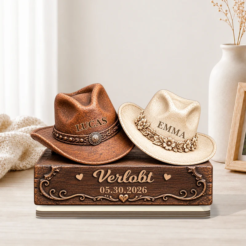Cowboy Cowgirl Pferd - Holzaufsteller Personalisiert Mit Standfuß Paar