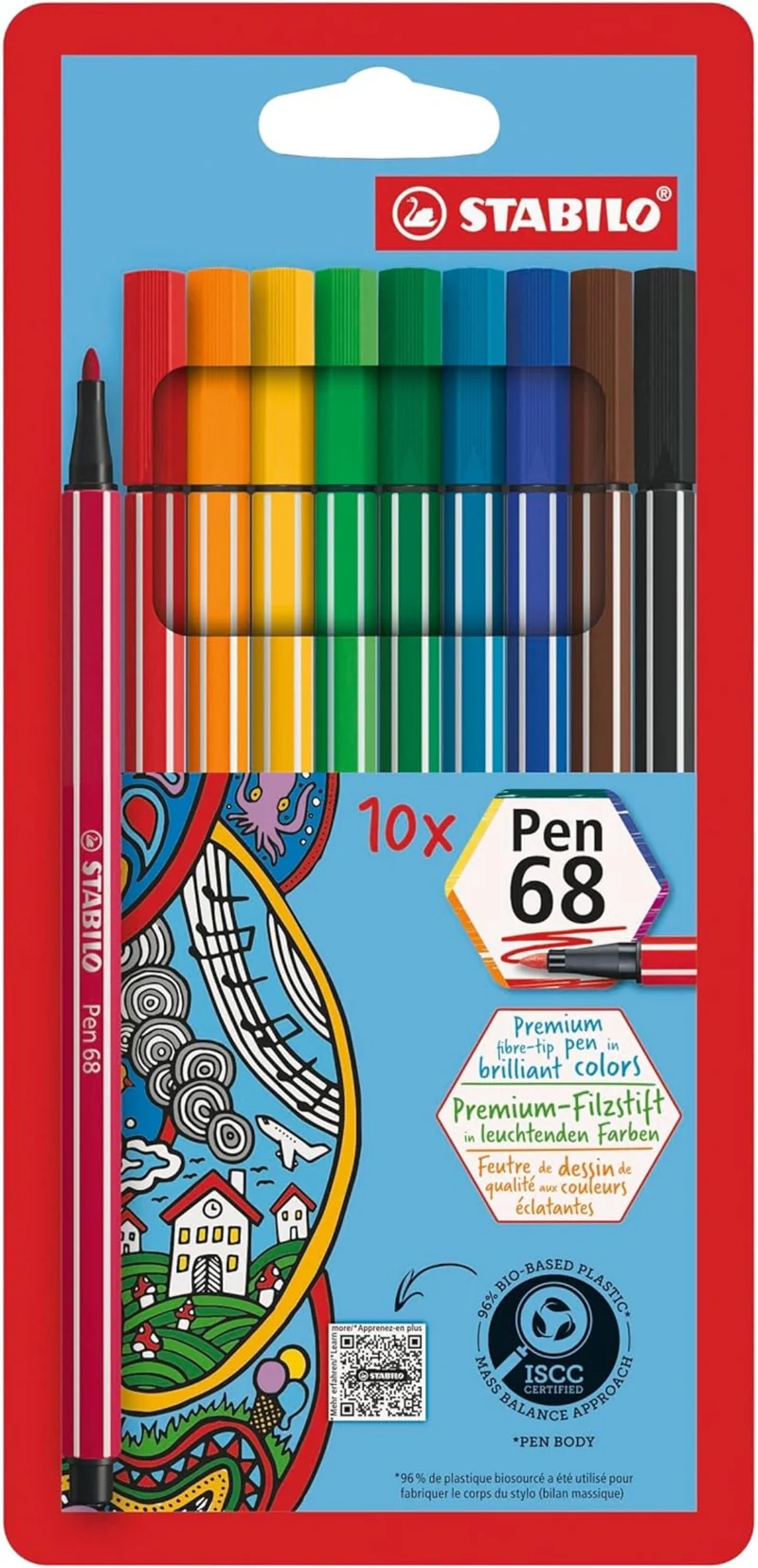 STABILO Pen 68 – 10er Kartonetui Filzstifte 1 mm