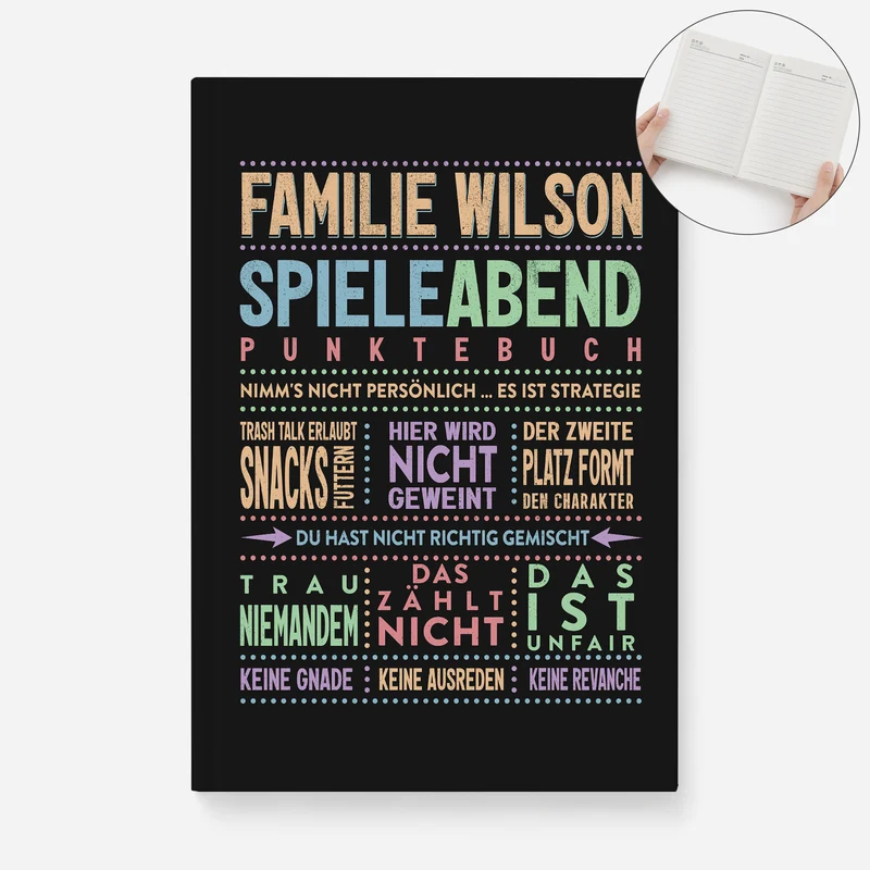 Spieleabend - Personalisiertes Notizbuch A5 Familie