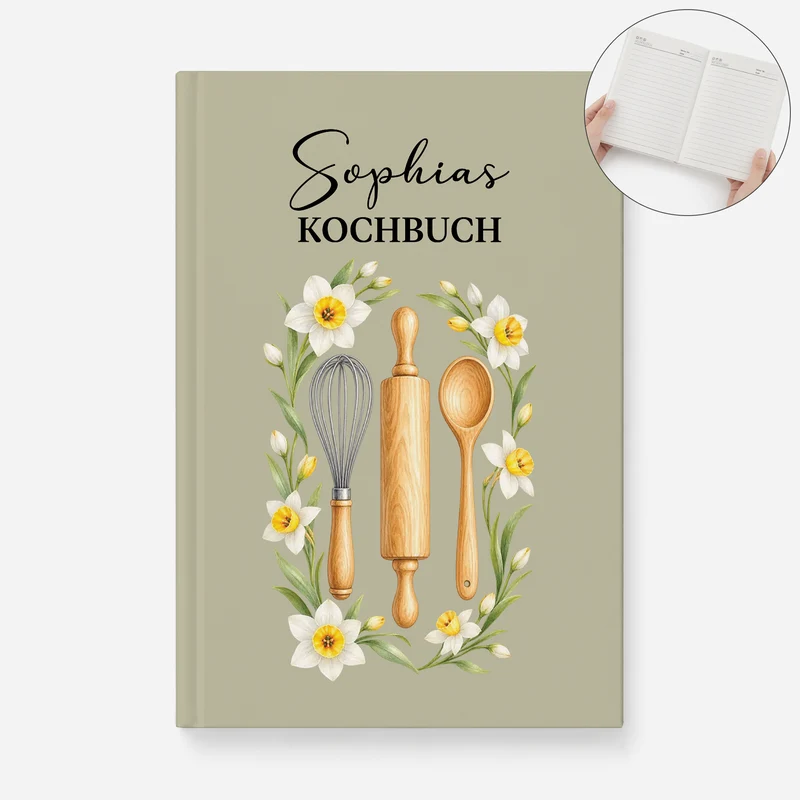 Rezeptbuch + Blumen - Personalisierte Geschenke Frauen | Notizbuch A5