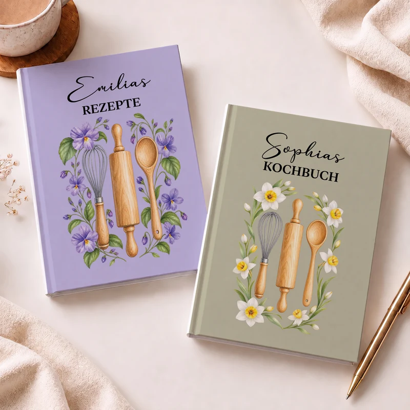 Rezeptbuch + Blumen - Personalisierte Geschenke Frauen | Notizbuch A5