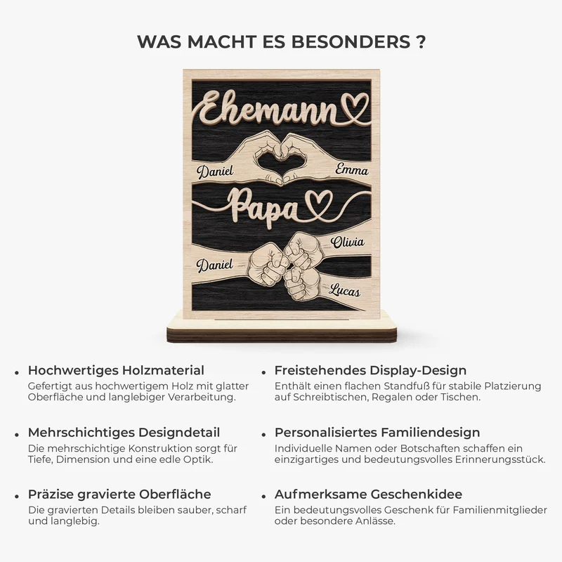 Ehemann Papa - Personalisiertes Geschenk | Holzaufsteller Mit Standfuß