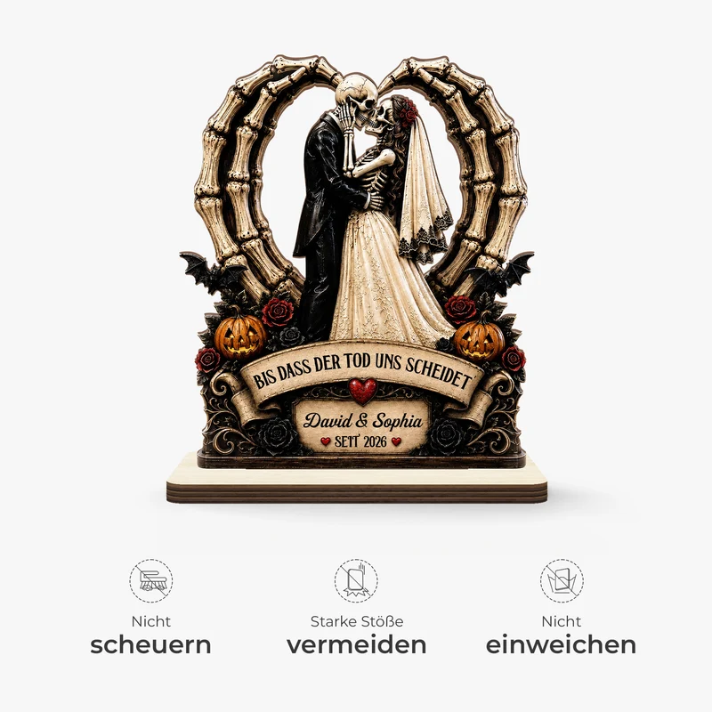[3D-Optik] Bis Dass Der Tod Uns Scheidet - Personalisiertes Geschenk | Holzaufsteller Mit Standfuß Halloween Paar
