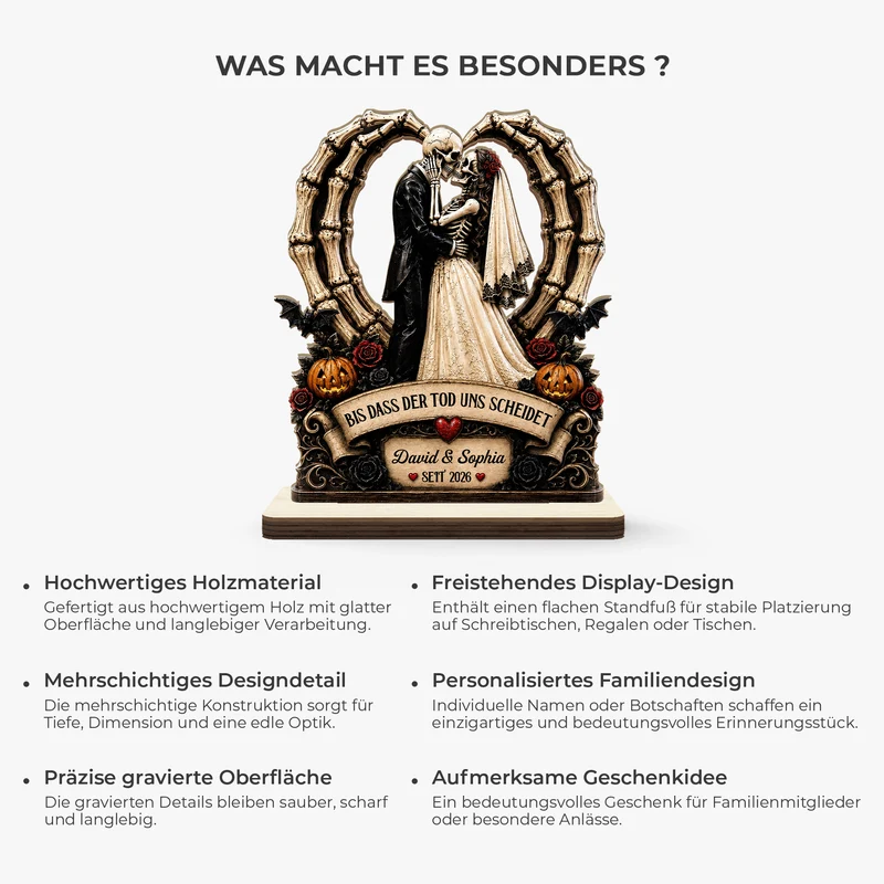 [3D-Optik] Bis Dass Der Tod Uns Scheidet - Personalisiertes Geschenk | Holzaufsteller Mit Standfuß Halloween Paar