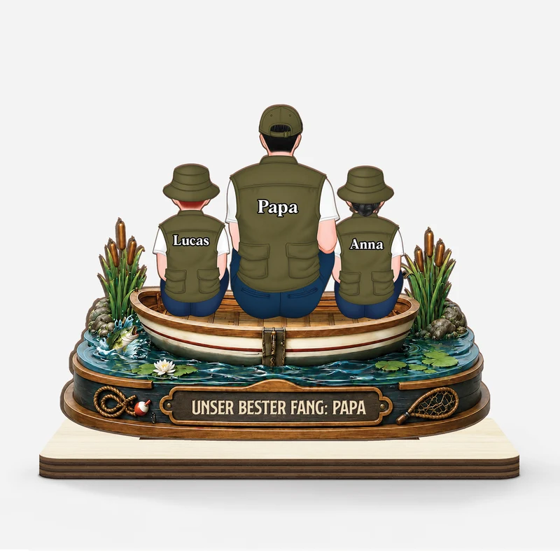 [3D-Optik] Unser bester Fang Opa Papa - Personalisiertes Geschenk | Angeln Holzaufsteller Mit Standfuß