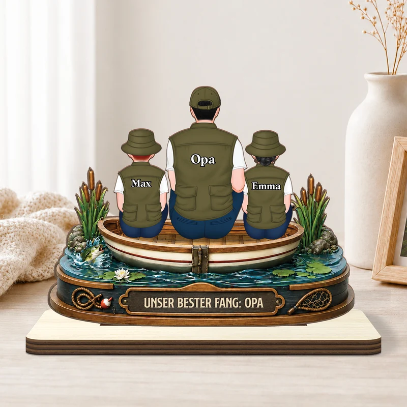 [3D-Optik] Unser bester Fang Opa Papa - Personalisiertes Geschenk | Angeln Holzaufsteller Mit Standfuß