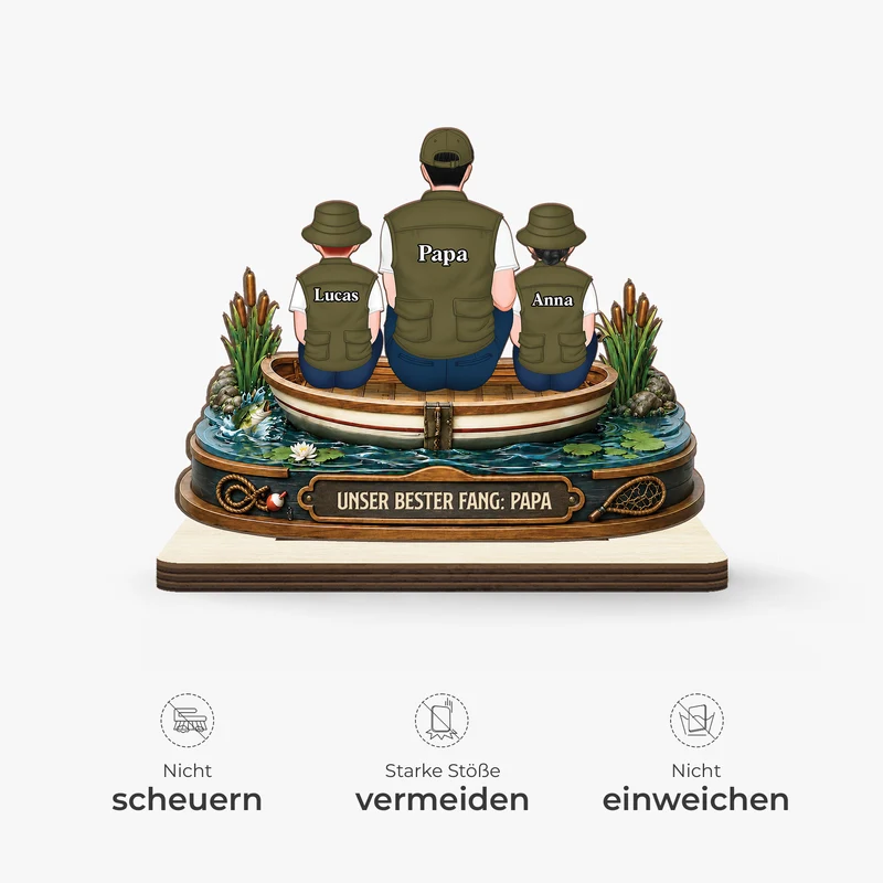 [3D-Optik] Unser bester Fang Opa Papa - Personalisiertes Geschenk | Angeln Holzaufsteller Mit Standfuß