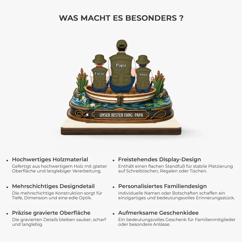 [3D-Optik] Unser bester Fang Opa Papa - Personalisiertes Geschenk | Angeln Holzaufsteller Mit Standfuß