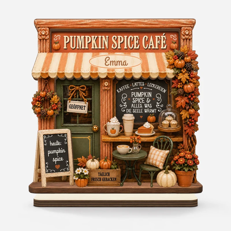 Pumpkin Spice Café - Personalisiertes Geschenk | Holzaufsteller Mit Standfuß Herbst