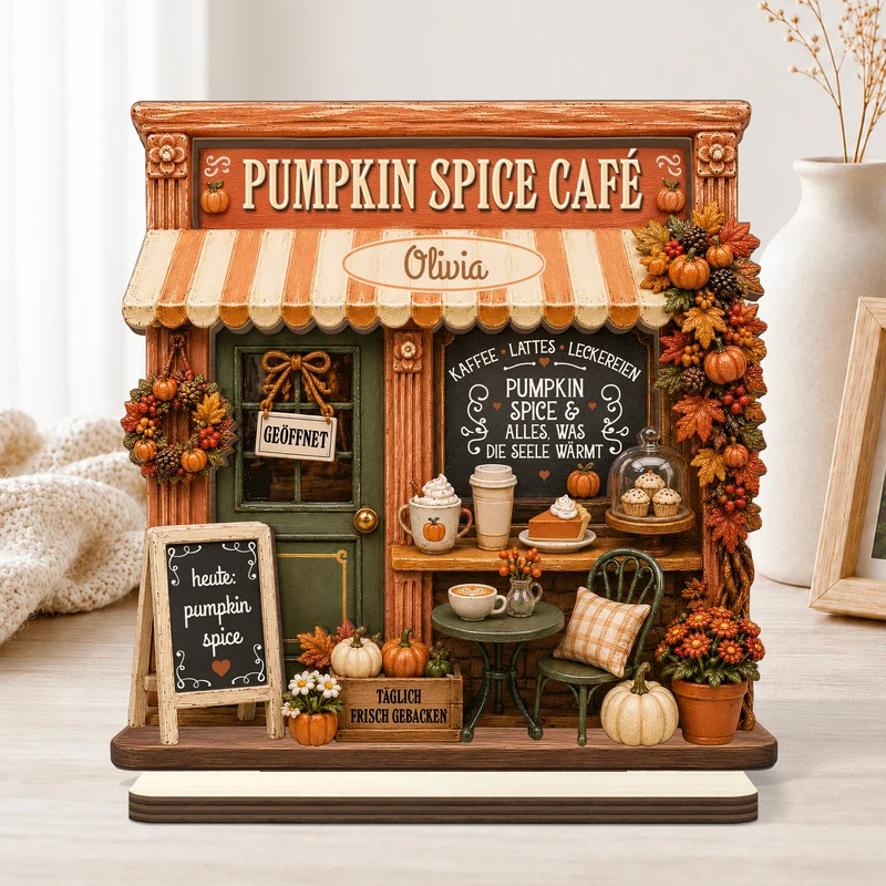 Pumpkin Spice Café - Personalisiertes Geschenk | Holzaufsteller Mit Standfuß Herbst