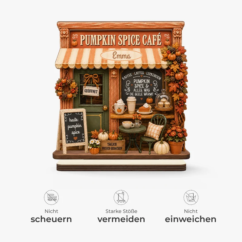 Pumpkin Spice Café - Personalisiertes Geschenk | Holzaufsteller Mit Standfuß Herbst