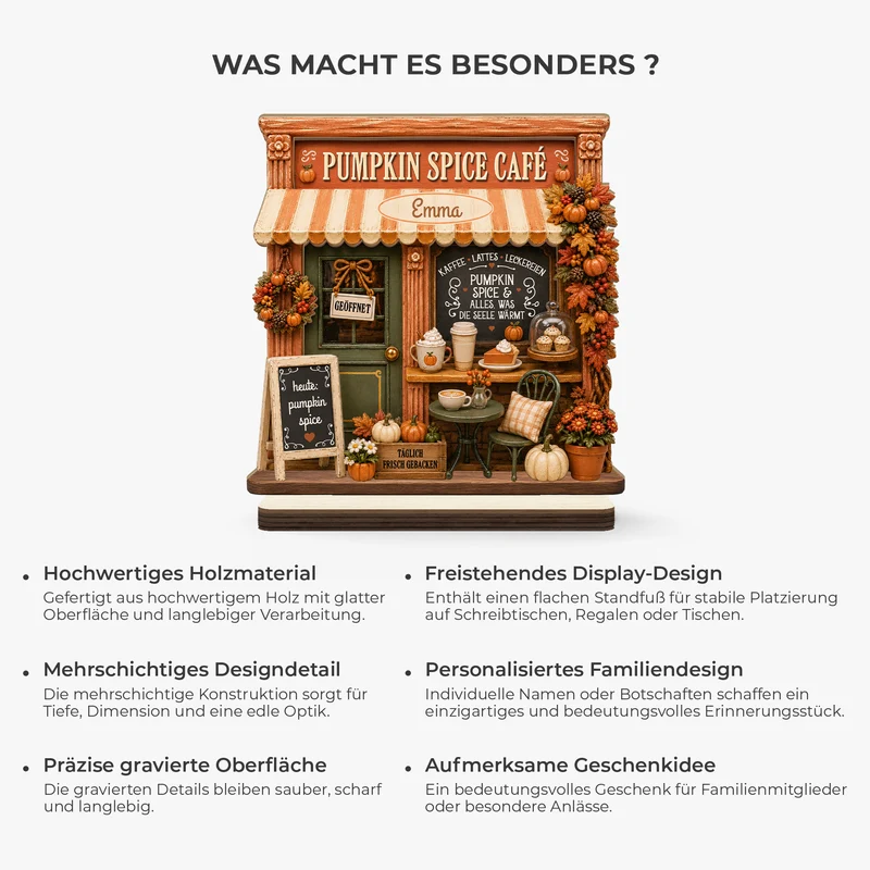 Pumpkin Spice Café - Personalisiertes Geschenk | Holzaufsteller Mit Standfuß Herbst
