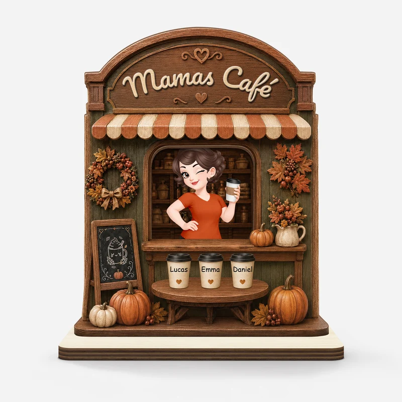 Mamas Café Herbst - Personalisiertes Geschenk | Holzaufsteller Mit Standfuß Mama Oma