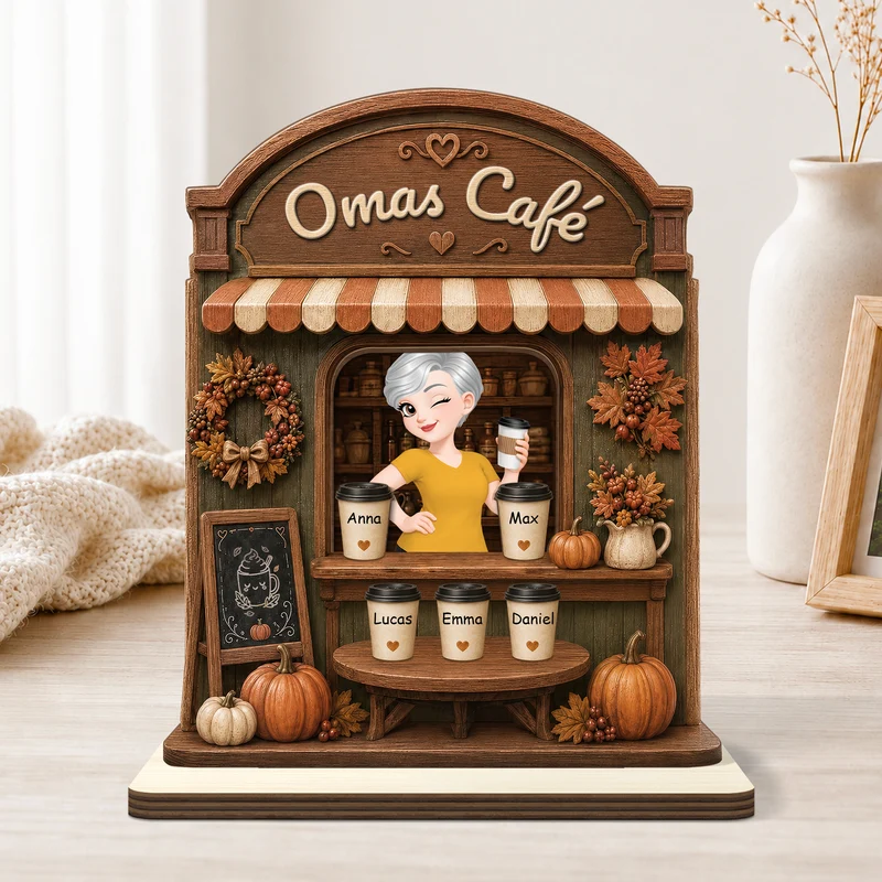 Mamas Café Herbst - Personalisiertes Geschenk | Holzaufsteller Mit Standfuß Mama Oma