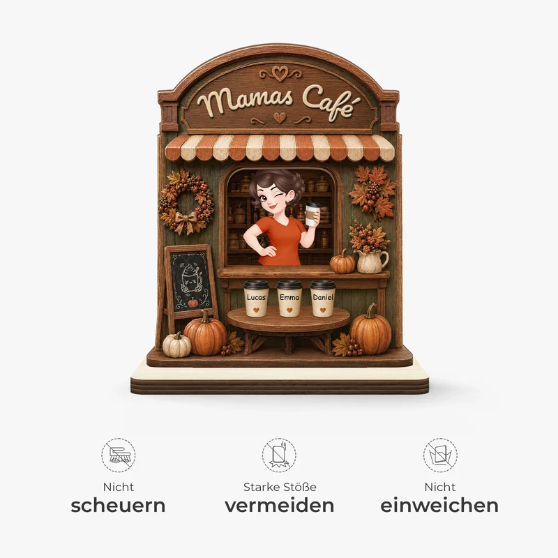 Mamas Café Herbst - Personalisiertes Geschenk | Holzaufsteller Mit Standfuß Mama Oma