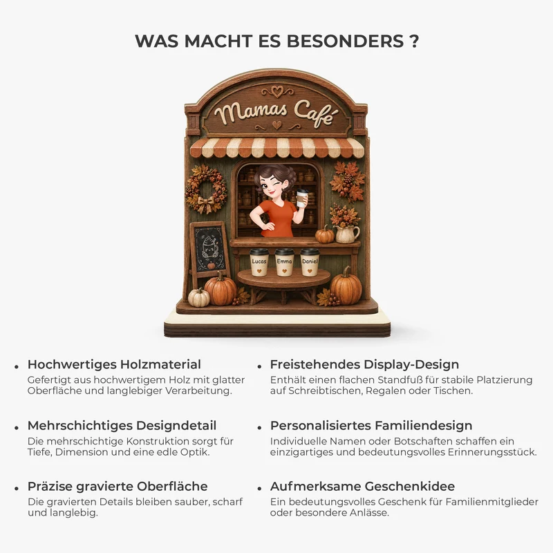 Mamas Café Herbst - Personalisiertes Geschenk | Holzaufsteller Mit Standfuß Mama Oma