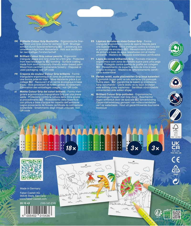 Faber-Castell Colour Grip Buntstifte Dino 18+6