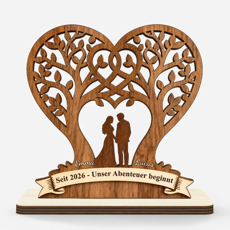 Unser Abenteuer Beginnt - Holzaufsteller Personalisiert Mit Standfuß Paar
