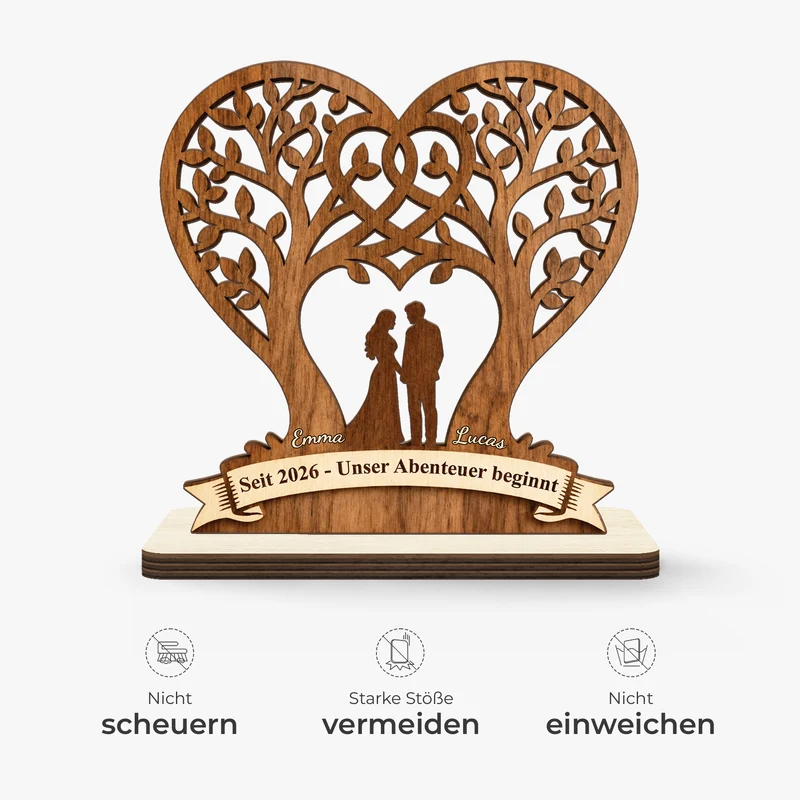 Unser Abenteuer Beginnt - Holzaufsteller Personalisiert Mit Standfuß Paar