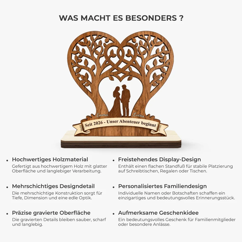 Unser Abenteuer Beginnt - Holzaufsteller Personalisiert Mit Standfuß Paar