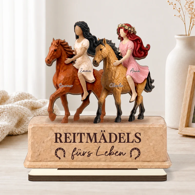 [3D-Optik] Reiten Ist Schöner Mit Der Besten Freundin - Holzaufsteller Personalisiert Mit Standfuß