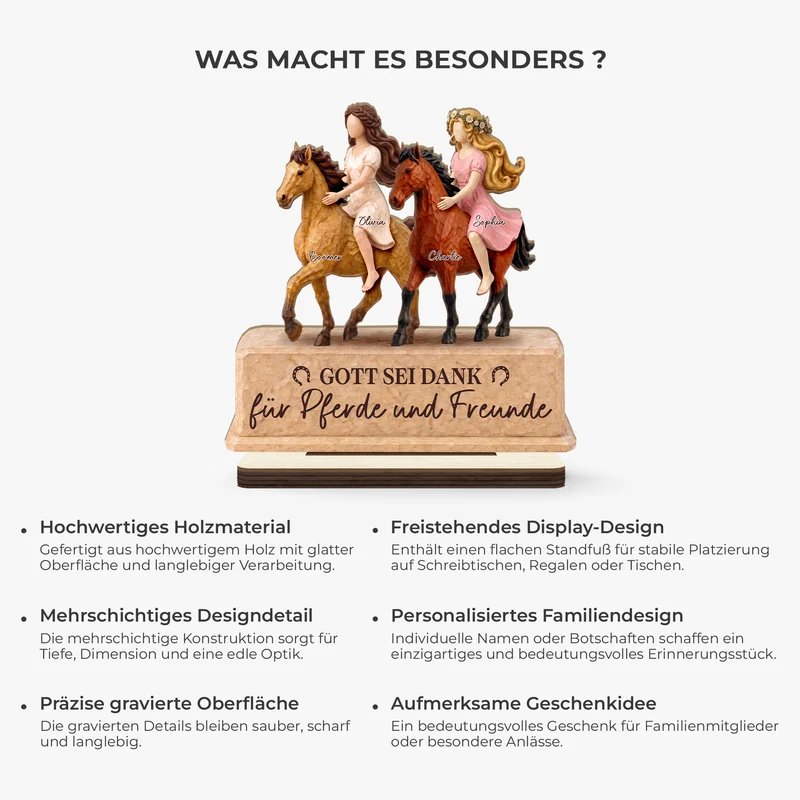 [3D-Optik] Reiten Ist Schöner Mit Der Besten Freundin - Holzaufsteller Personalisiert Mit Standfuß
