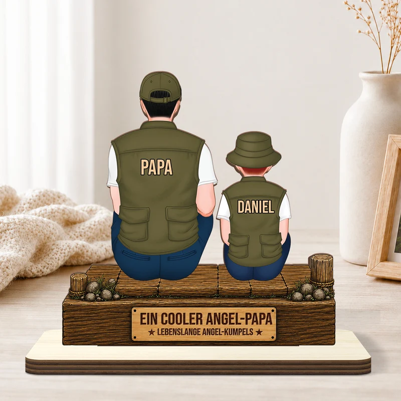 Lebenslange Angel-Kumpels - Personalisierte Geschenke Papa | Holzaufsteller Mit Standfuß