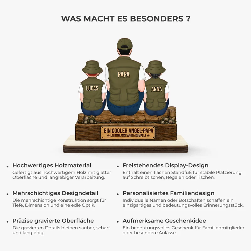 Lebenslange Angel-Kumpels - Personalisierte Geschenke Papa | Holzaufsteller Mit Standfuß