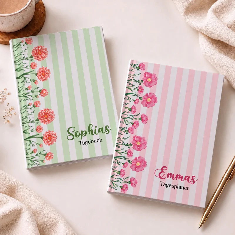 Tagesplaner + Geburtsmonat Blume - Personalisiertes Notizbuch A5 Frauen