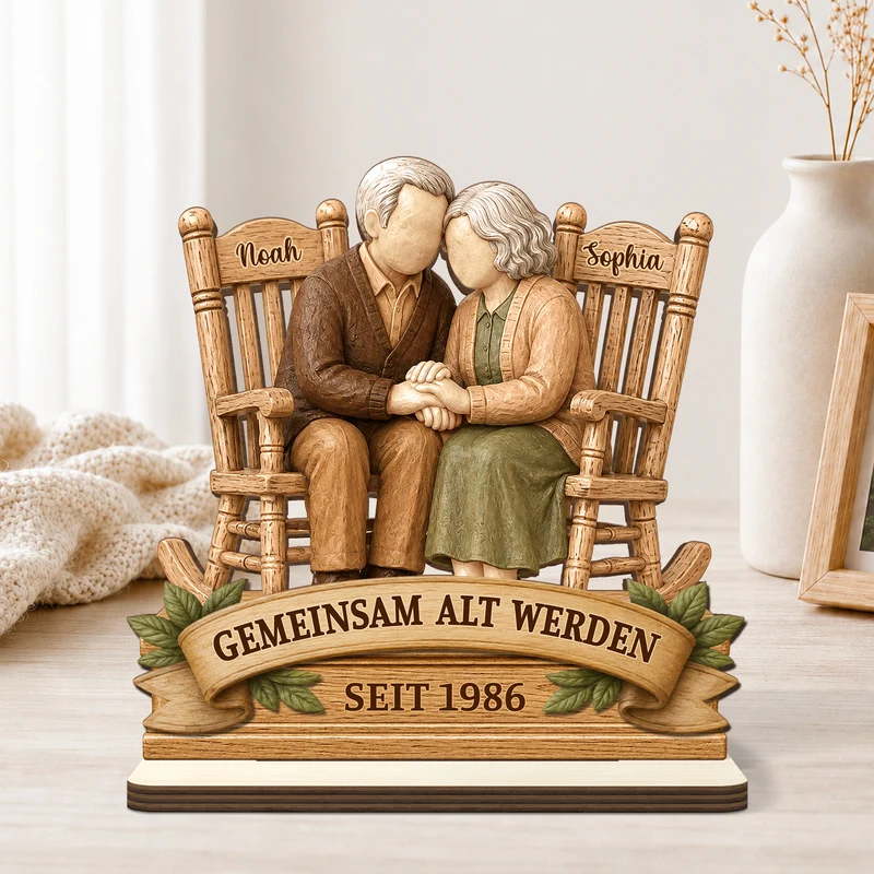 [3D-Optik] Gemeinsam Alt Werden - Personalisierte Geschenke Paar | Holzaufsteller Mit Standfuß
