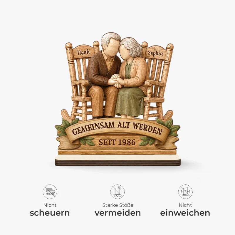 [3D-Optik] Gemeinsam Alt Werden - Personalisierte Geschenke Paar | Holzaufsteller Mit Standfuß