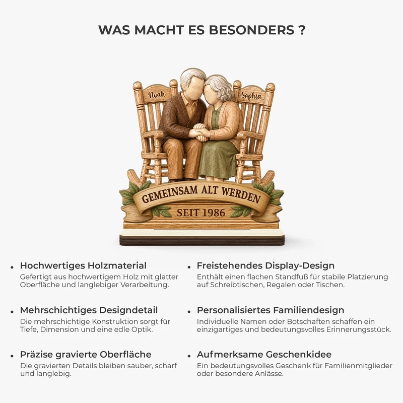 [3D-Optik] Gemeinsam Alt Werden - Personalisierte Geschenke Paar | Holzaufsteller Mit Standfuß