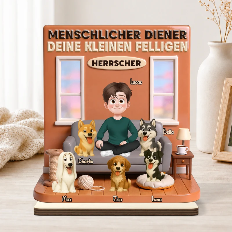 [3D-Optik] Menschlicher Diener - Personalisierte Hunde Geschenke | Holzaufsteller