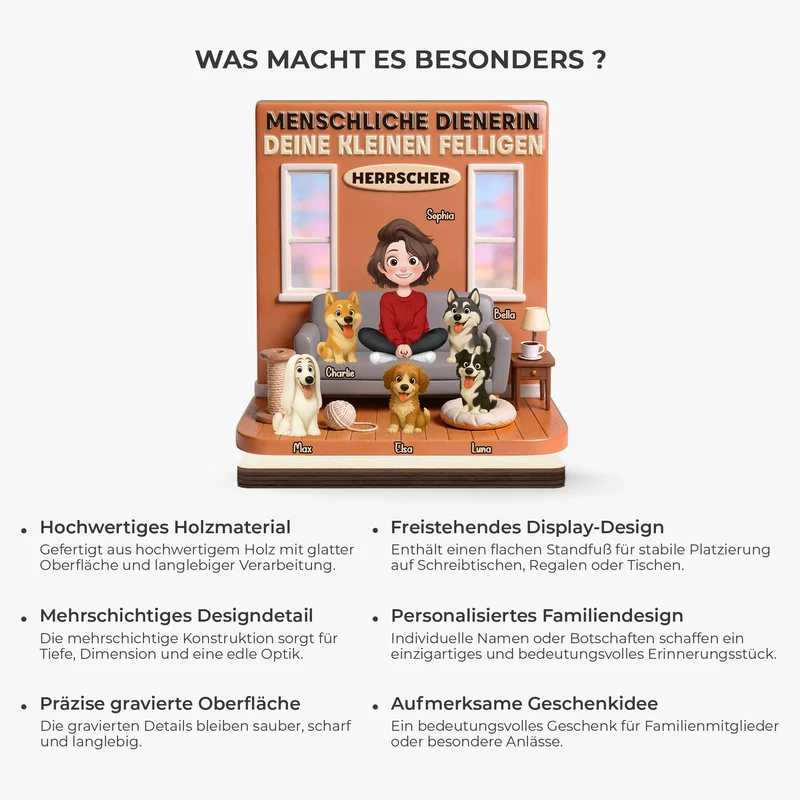 [3D-Optik] Menschlicher Diener - Personalisierte Hunde Geschenke | Holzaufsteller
