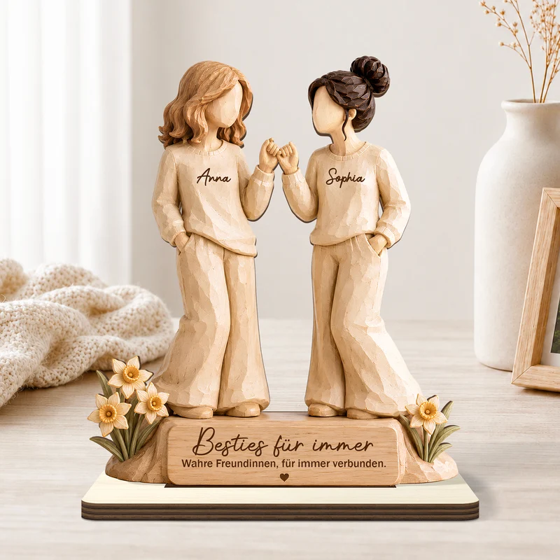 [3D-Optik] Beste Freundinnen Für Immer - Holzaufsteller Personalisiert Mit Standfuß Pinky Versprechen