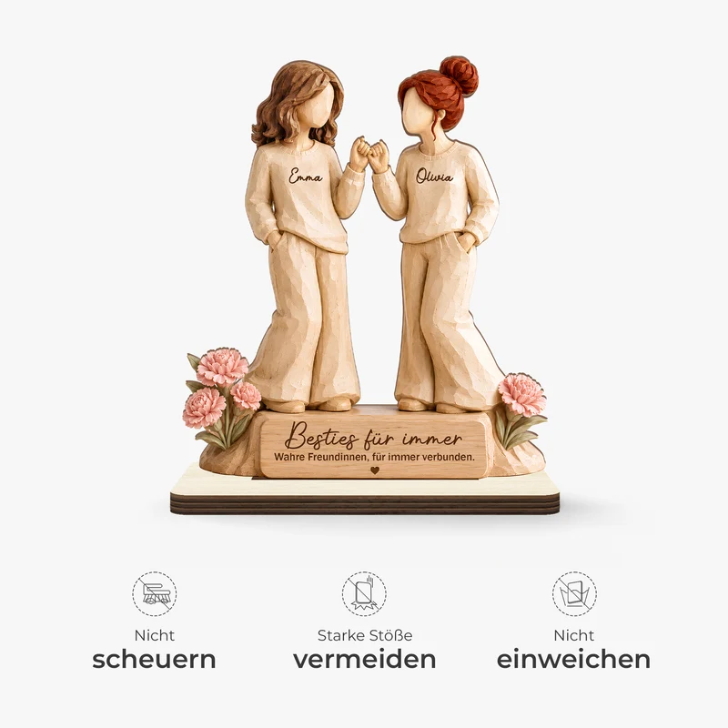 [3D-Optik] Beste Freundinnen Für Immer - Holzaufsteller Personalisiert Mit Standfuß Pinky Versprechen