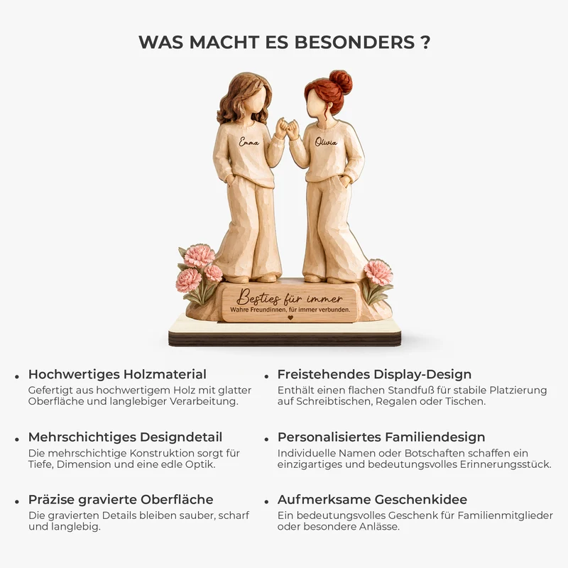 [3D-Optik] Beste Freundinnen Für Immer - Holzaufsteller Personalisiert Mit Standfuß Pinky Versprechen