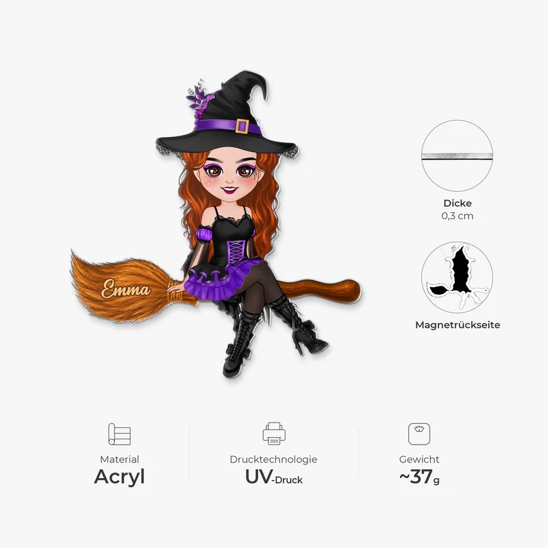 Hexe Frau - Personalisiertes Geschenk | Acryl Magnet Halloween