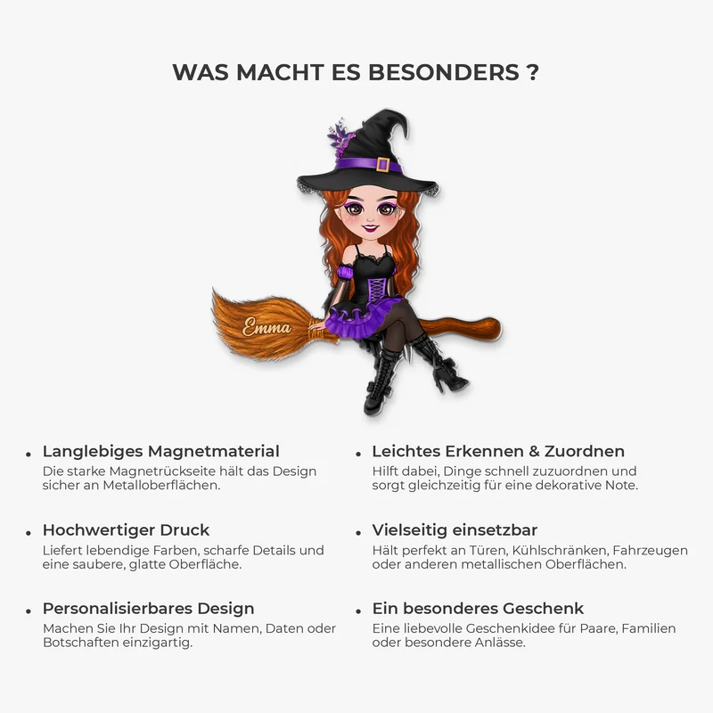 Hexe Frau - Personalisiertes Geschenk | Acryl Magnet Halloween