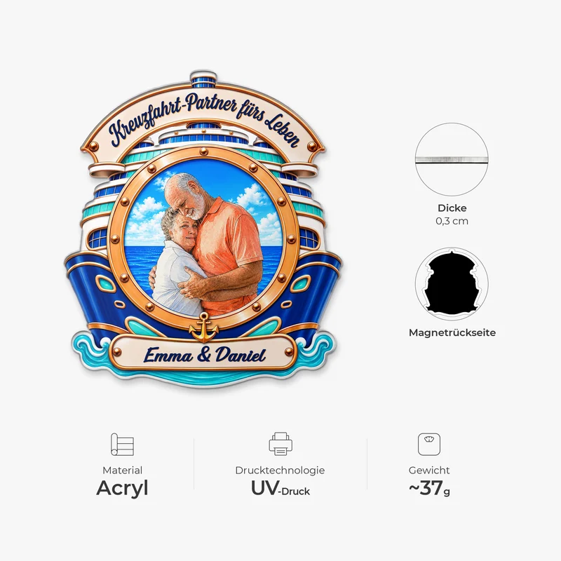 Kreuzfahrt-Partner Fürs Leben - Personalisierte Geschenke Paar | Acryl Magnet AI Bild Generator