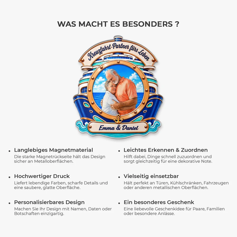 Kreuzfahrt-Partner Fürs Leben - Personalisierte Geschenke Paar | Acryl Magnet AI Bild Generator