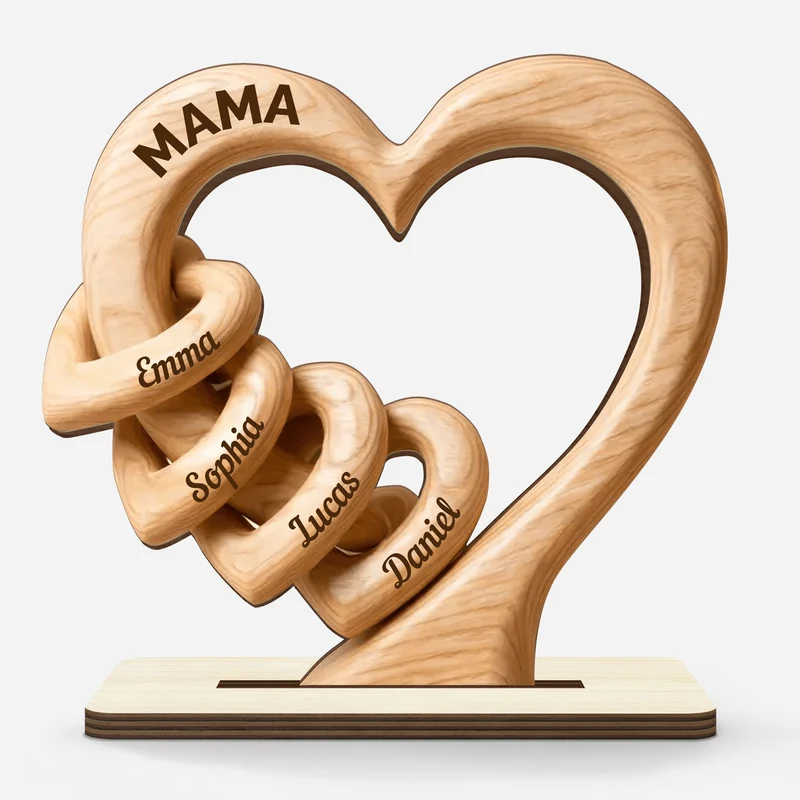 Ineinandergreifende Herzen - Personalisiertes Geschenk | Holzaufsteller Mit Standfuß Papa Mama