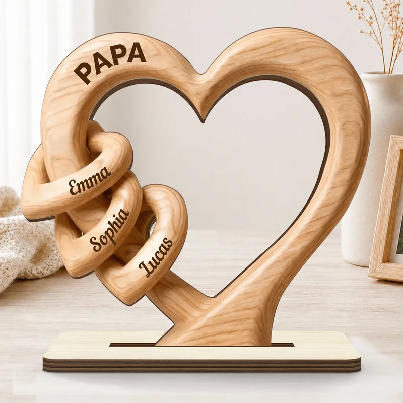 Ineinandergreifende Herzen - Personalisiertes Geschenk | Holzaufsteller Mit Standfuß Papa Mama